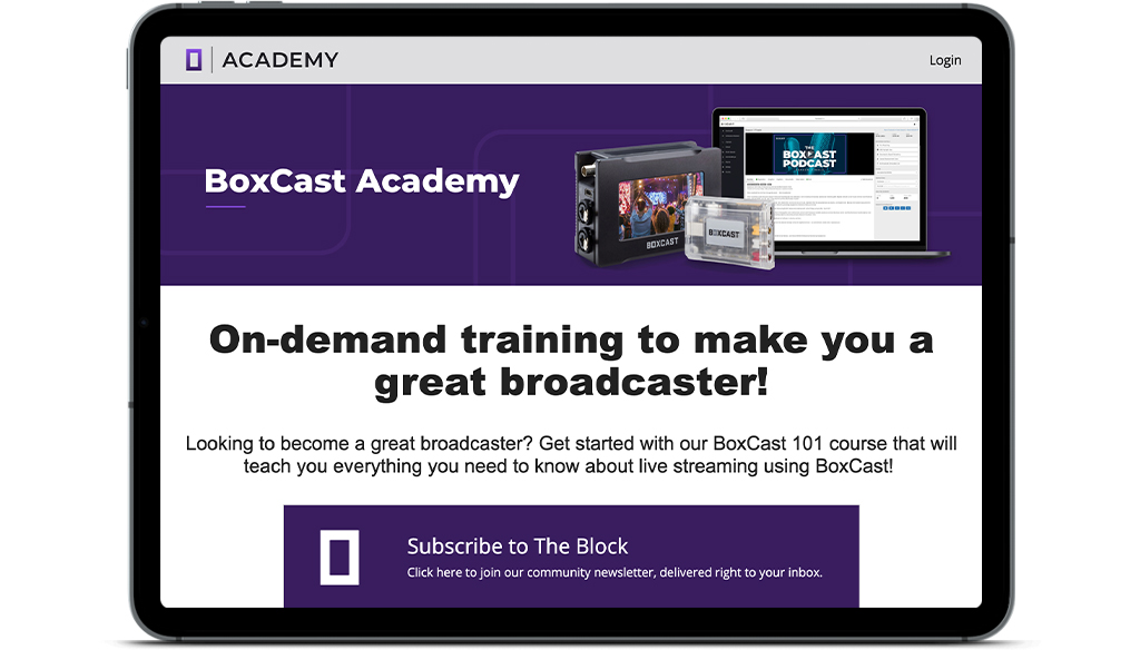 BoxCast Academy on a tablet