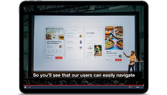 Live stream with closed captions on a tablet