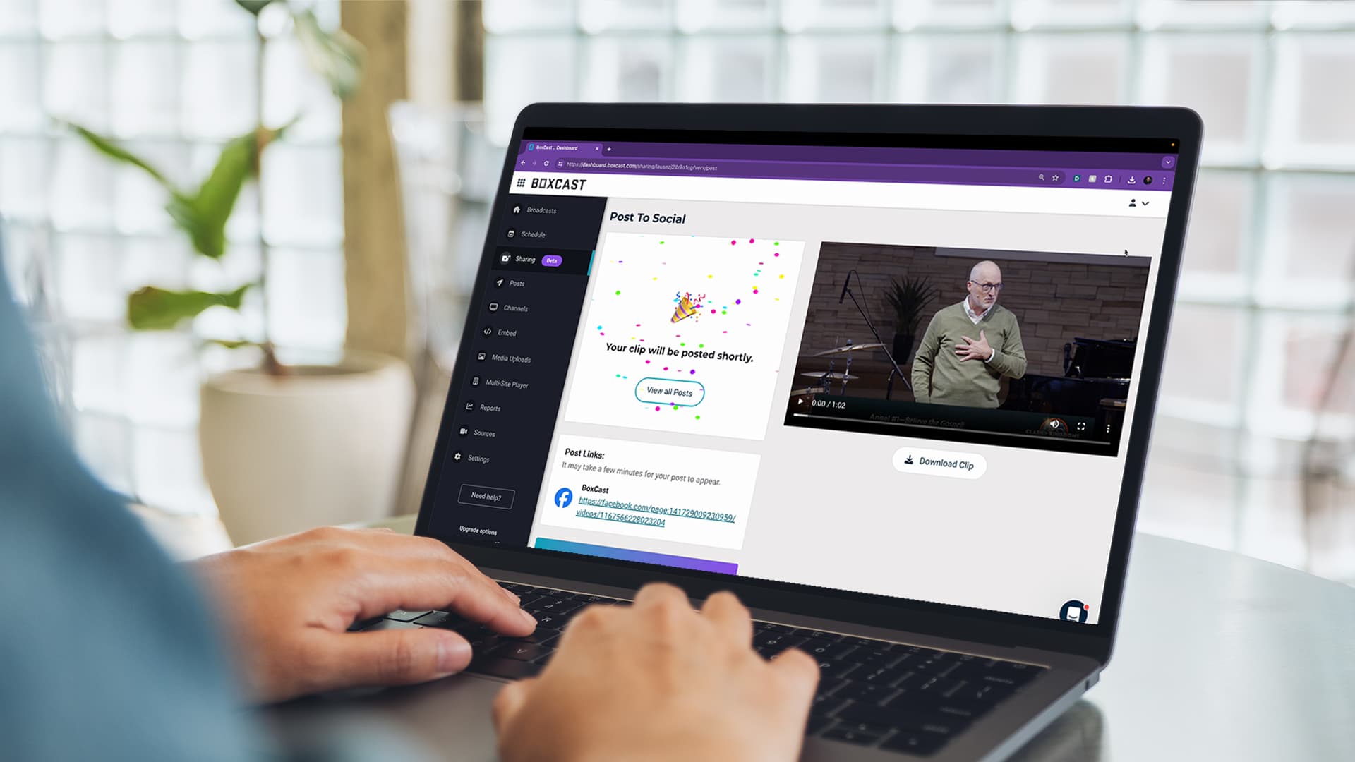 desktop view of a person using the BoxCast Sharing tool