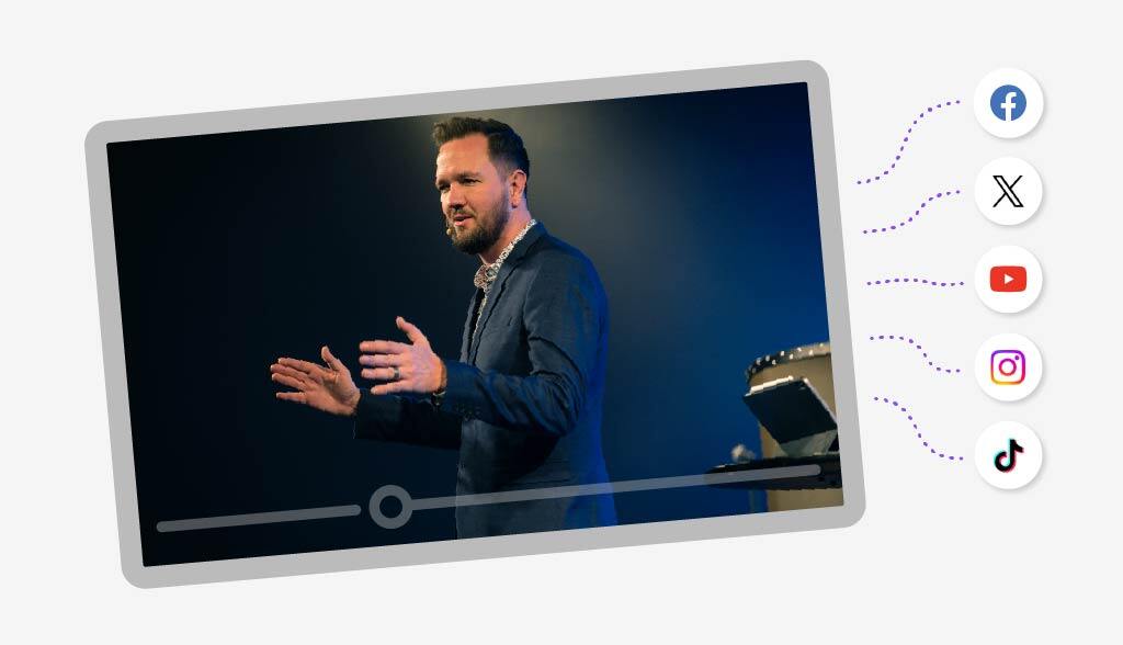 screenshot of a video clip with a preacher speaking being shared to social media platforms
