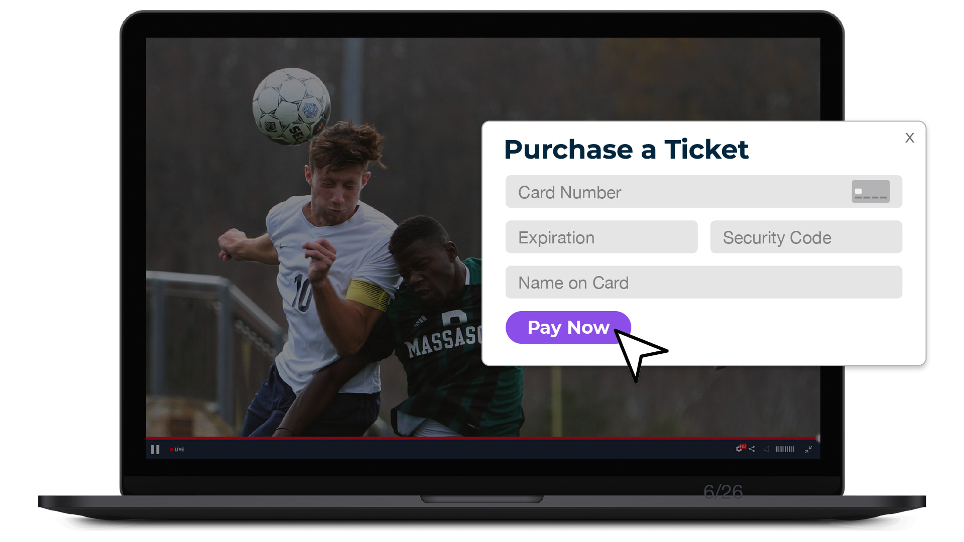 Laptop showing sports stream and ticketing feature