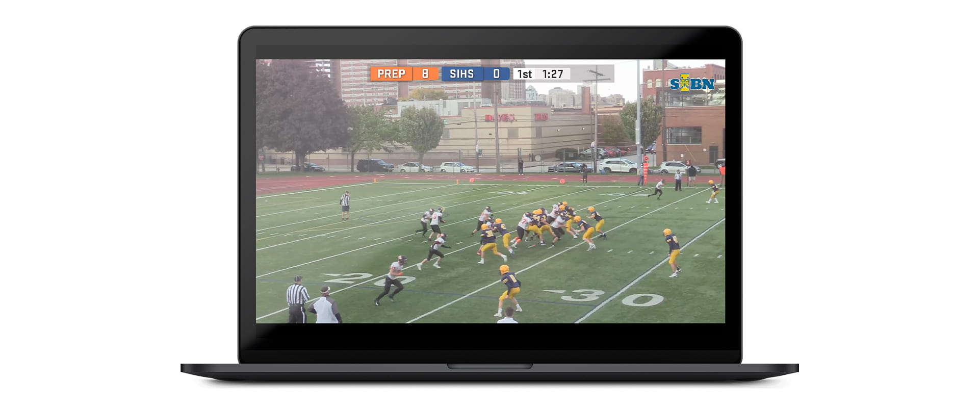 Football game live stream with scoreboard overlay