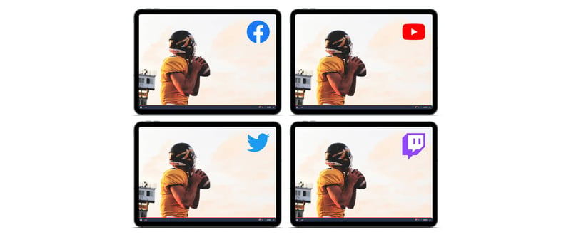 4 tablets each multistreaming the same sporting event to YouTube, Facebook, Twitch, and Twitter at the same time