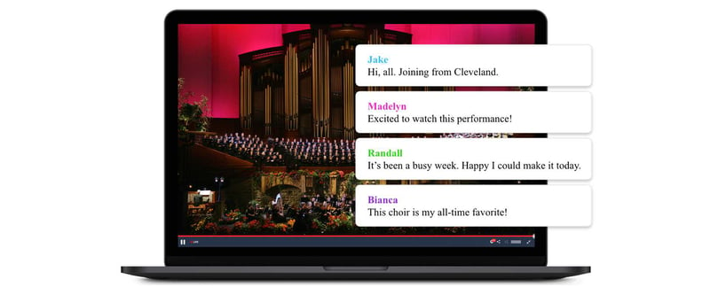 Live stream of choir performance with viewer chat engagement