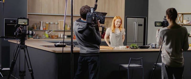 Film set of a cooking show with 3 cameras set up
