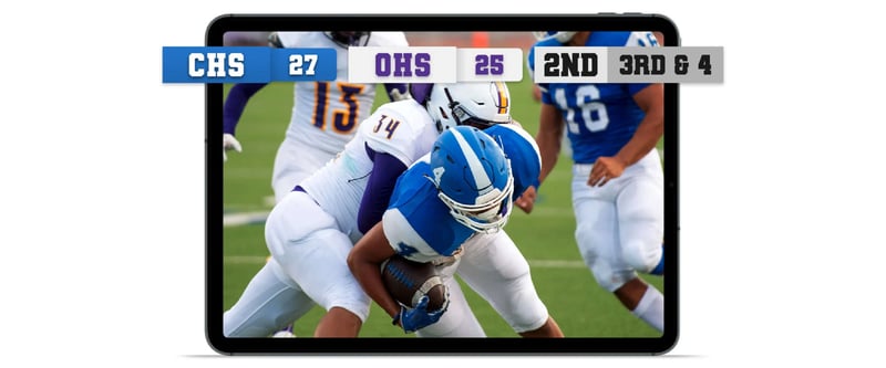 Football game live stream with scoreboard overlay