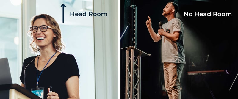 Head room example, one person framed with space above their head, the other with no space above their head