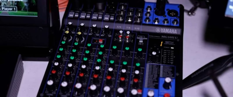 Audio mixer on a production table