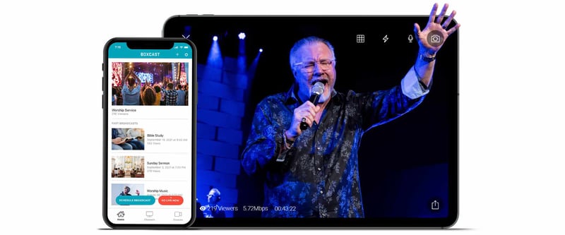 Broadcaster mobile app streaming a church service