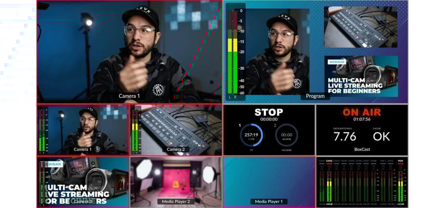 Blackmagic SuperSource showing four video input sources at once