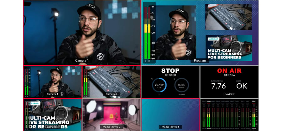 Blackmagic SuperSource showing four video input sources at once