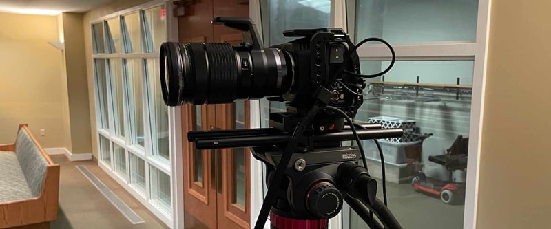 Blackmagic Design Pocket Cinema Camera 4K setup in back of church