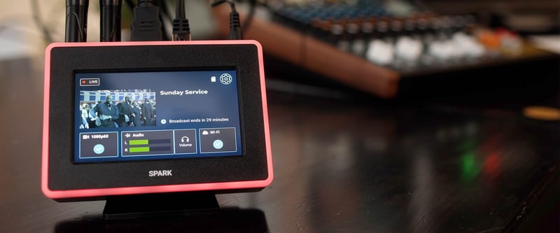 BoxCast Spark HEVC touchscreen encoder broadcast preview on screen