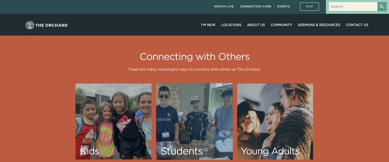 church website screenshot with ux-focused design and layout