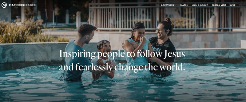 church website screenshot with full screen hero imagery