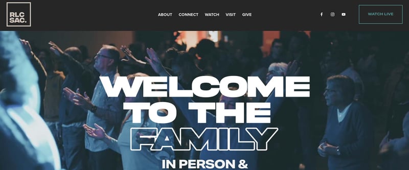 church website screenshot with giant typography