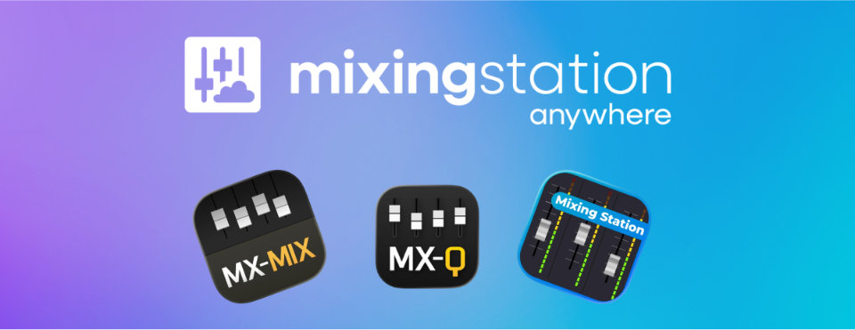 Mixing Station Anywhere, MX-MIX, MX-Q, and Mixing Station logos