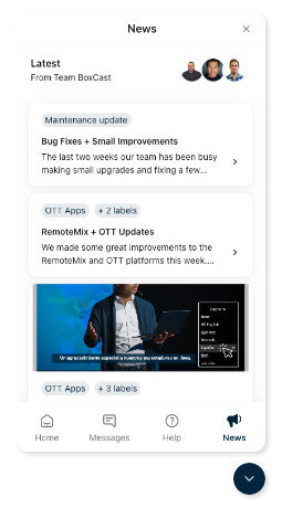Screenshot of BoxCast's News Center