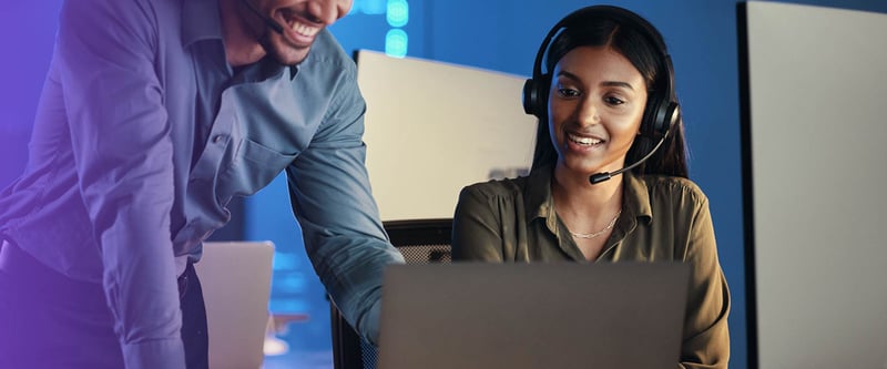 Female customer support representative assisting customer