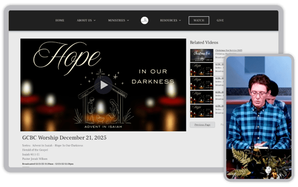 Screenshots of Gibson City Bible Church's website and live streams