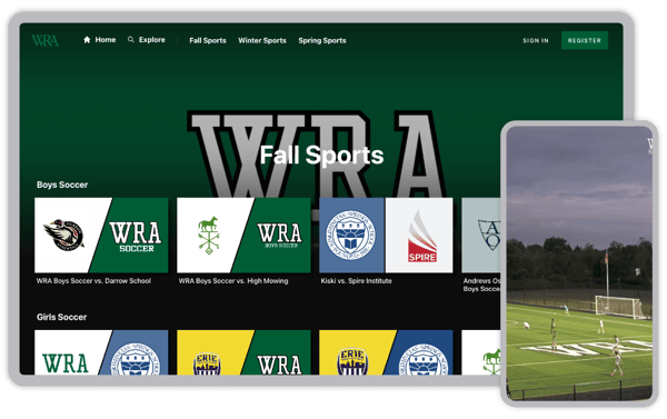 Screenshots of Western Reserve Adademy's OTT Apps and live stream