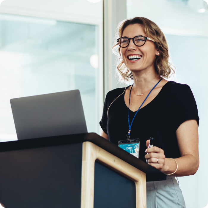 Woman speaking in a business meeting