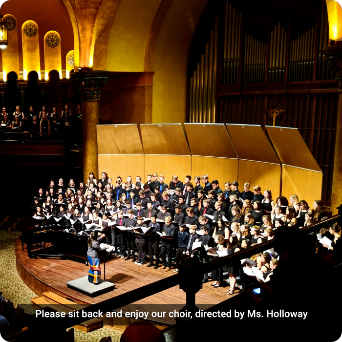 Choir concert with live captions overlaid