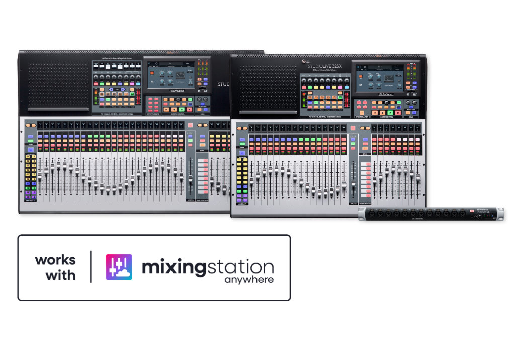 PreSonus digital mixers and the Works with Mixing Station Anywhere badge