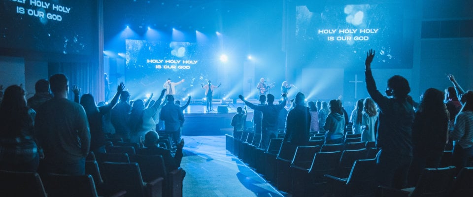 Full crowd at a church worship service