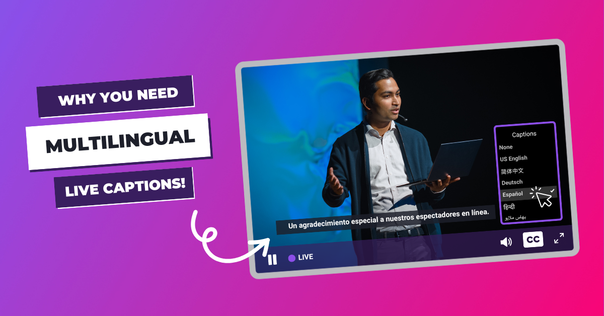 Multilingual Live Captions Being Configured Within the BoxCast Video Player 