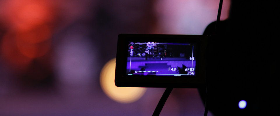 Video camera on tripod