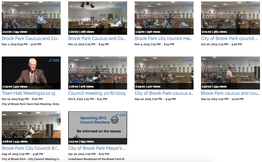 Video thumbnails of a city government's live streams