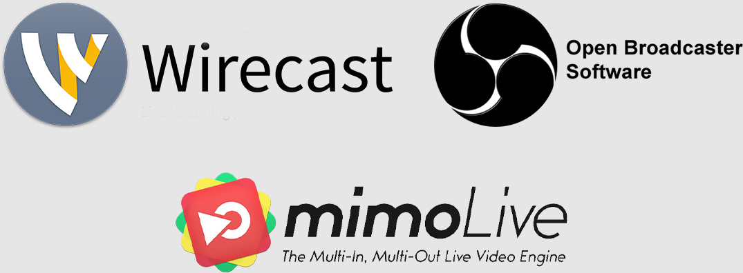 Wirecast Logo, Open Broadcaster Software Logo, MimoLive Logo
