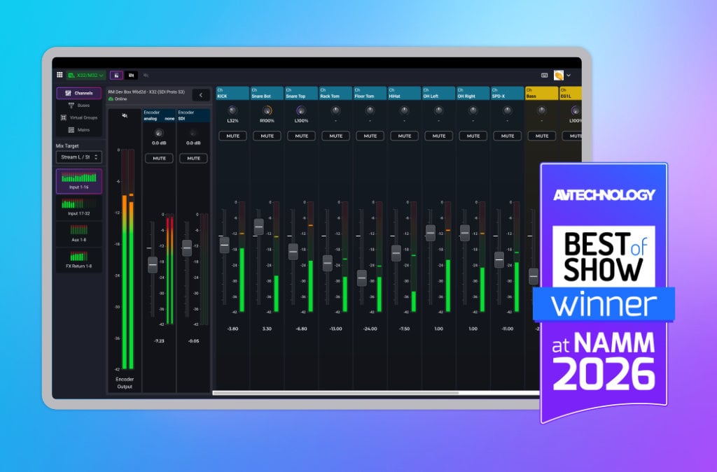 Mixing Station Web interface with NAMM Best of Show winner badge