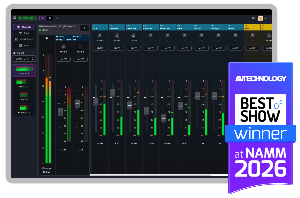 Mixing Station Web interface with NAMM Best of Show winner badge